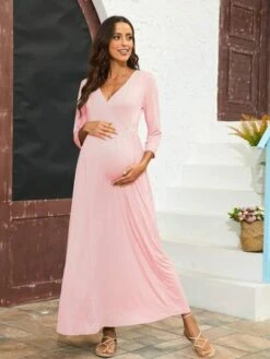 Maternity 1pc Solid Surplice Neck Dress -SHEIN STORE 16814570744f85ef4600ba5a5c6ece66739ee714b2 thumbnail 405x552