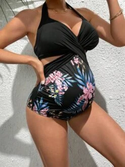 SHEIN Maternity Tropical Print Halter Push Up One Piece Swimsuit -SHEIN STORE 1681528829a720047c48681ef4a321896d91527861 thumbnail 405x552