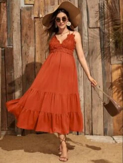 SHEIN Maternity Guipure Lace Insert Split Thigh Halter Dress -SHEIN STORE 16816944154d9ef17d9c5840b0cb5209a274e5ed32 thumbnail 405x552