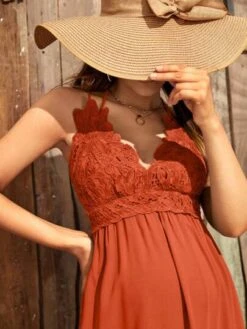 SHEIN Maternity Guipure Lace Insert Split Thigh Halter Dress -SHEIN STORE 168169442059a75ddf876dc15bb4664514f616e099 thumbnail 405x552