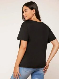 SHEIN BASICS Maternity 100% Cotton V-neck Drop Shoulder Solid Tee