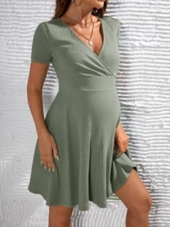 SHEIN Maternity Rib Knit Surplice Neck Dress -SHEIN STORE 168172040888780d9965b9b48488a9099635236356 thumbnail 405x552