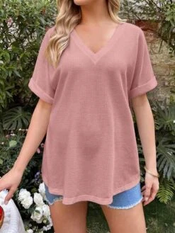 SHEIN Maternity Solid V Neck Tee -SHEIN STORE 1681721625e7066a54302f7f187a97d6144b93a83d thumbnail 405x552