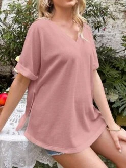 SHEIN Maternity Solid V Neck Tee -SHEIN STORE 1681721629209e31516abd2f534038333461f66143 thumbnail 405x552
