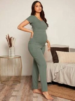 SHEIN Maternity Solid Nursing Tee & Pants Set -SHEIN STORE 168178274556e8c56af9de82d21592dc24e5ea23f7 thumbnail 405x552