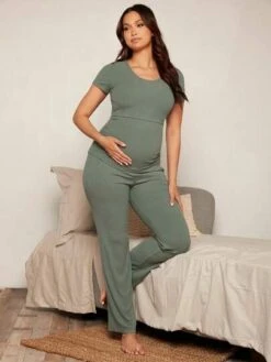 SHEIN Maternity Solid Nursing Tee & Pants Set -SHEIN STORE 1681804483601870e29965e0b4b15c01ae32d314c6 thumbnail 405x552