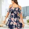 Maternity Floral Print Cold Shoulder Ruffle Trim Dress