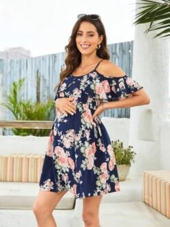 Maternity Floral Print Cold Shoulder Ruffle Trim Dress -SHEIN STORE 168196188193c542db9d2abcebf5fdac5b6c6f8674 thumbnail 405x552