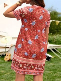 SHEIN Maternity Floral Print Tassel Tie Neck Dress