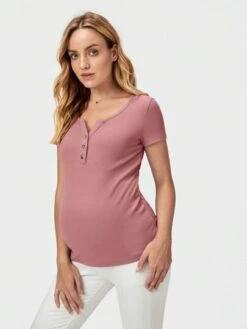 SHEIN Maternity Half Button Ribbed Knit Tee -SHEIN STORE 16820495379874adeb2f4bc8c137db3ac063cc827f thumbnail 405x552