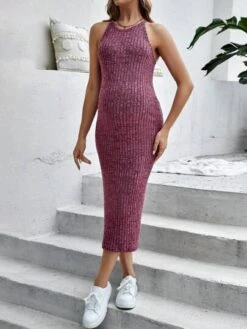 SHEIN Maternity Marled Knit Halter Neck Bodycon Dress -SHEIN STORE 1682049817fadb0c642093652425aa9faee2eaa8fb thumbnail 405x552