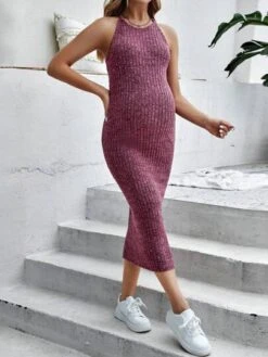 SHEIN Maternity Marled Knit Halter Neck Bodycon Dress -SHEIN STORE 168204981957507266097e104c475fdc9883aa54c8 thumbnail 405x552
