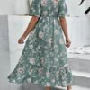 SHEIN Maternity Floral Print Butterfly Sleeve Belted Ruffle Hem Dress