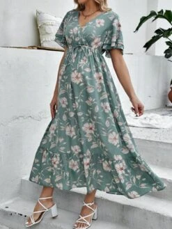 SHEIN Maternity Floral Print Butterfly Sleeve Belted Ruffle Hem Dress -SHEIN STORE 168204986786fb3aad788946da225ffc7db666c67f thumbnail 405x552