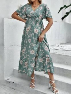 SHEIN Maternity Floral Print Butterfly Sleeve Belted Ruffle Hem Dress -SHEIN STORE 168204987334482f006eaad3594818ed98c65d8e5c thumbnail 405x552