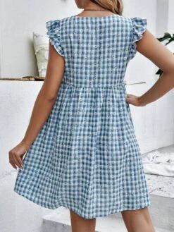 SHEIN Maternity Gingham & Ditsy Floral Print Ruffle Trim Smock Dress