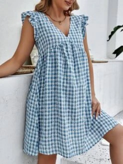 SHEIN Maternity Gingham & Ditsy Floral Print Ruffle Trim Smock Dress -SHEIN STORE 1682049995ec74248c680bfe2124d7366ef65b73b8 thumbnail 405x552