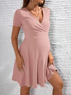SHEIN Maternity Solid Ribbed Knit Surplice Neck Dress -SHEIN STORE 1682664794efa1f710e62d304361202daee3189ed6 thumbnail 405x552