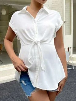SHEIN Maternity Batwing Sleeve Knot Front Shirt -SHEIN STORE 16831899774ebaf78459e92565f6dc733ce1f2ae43 thumbnail 405x552
