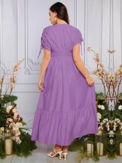 SHEIN Maternity Drawstring Batwing Sleeve Ruffle Hem Dress