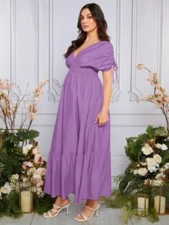 SHEIN Maternity Drawstring Batwing Sleeve Ruffle Hem Dress -SHEIN STORE 168319028034b389422c093182382f609796835fe0 thumbnail 405x552