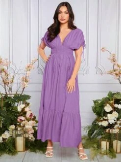 SHEIN Maternity Drawstring Batwing Sleeve Ruffle Hem Dress -SHEIN STORE 168319028762999f680bab01b53f35ab3668dfed01 thumbnail 405x552