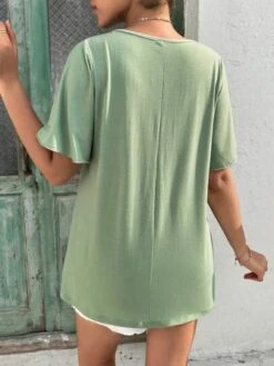 SHEIN Maternity Frill Trim Butterfly Sleeve Frill Trim Tee