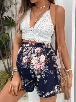 SHEIN Maternity Tie Backless Lace Halter Top & Floral Print Paperbag Waist Shorts -SHEIN STORE 16832733821e13d0fc408ecf918d18106b13afded7 thumbnail 405x552