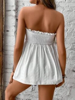 SHEIN Maternity Eyelet Embroidery Frill Trim Knot Front Tube Top