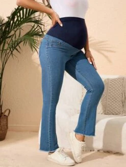 SHEIN Maternity Wideband Waist Raw Hem Flare Leg Jeans -SHEIN STORE 1683510011a28037886432d928774aba2f2996ab12 thumbnail 405x552