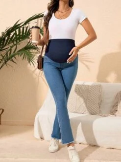 SHEIN Maternity Wideband Waist Raw Hem Flare Leg Jeans -SHEIN STORE 1683510015b85f40e9e9d77aa83c50ff3b272b6548 thumbnail 405x552