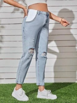 SHEIN Maternity High Waist Ripped Mom Fit Jeans -SHEIN STORE 1683628366b7d2d4e6b2cb9061b1793fa9c0be3767 thumbnail 405x552