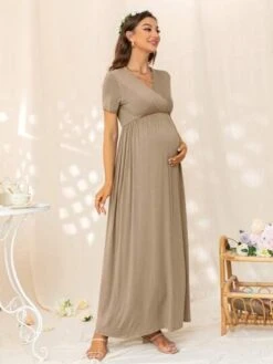DEARCASE Maternity Solid Surplice Neck Dress -SHEIN STORE 1683807235cfbe9e68be6d0227cf58476ea6288b52 thumbnail 405x552
