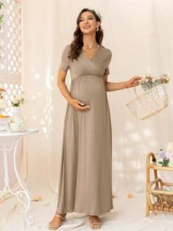 DEARCASE Maternity Solid Surplice Neck Dress -SHEIN STORE 16838072383e410650c11c1605fee1899cdfeba6c0 thumbnail 405x552