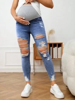 SHEIN Maternity Wideband Waist Ripped Raw Hem Skinny Jeans -SHEIN STORE 1683856028ecee00661a6417d92ab100ea4d43af8d thumbnail 405x552