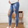 SHEIN Maternity Wideband Waist Ripped Raw Hem Skinny Jeans