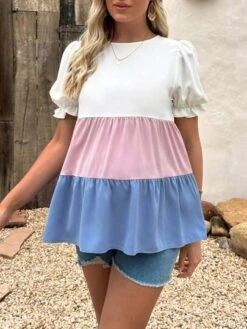 SHEIN Maternity Colorblock Puff Sleeve Peplum Blouse -SHEIN STORE 168390137955ba9a95bc15952866fdd44a791d0bbf thumbnail 405x552