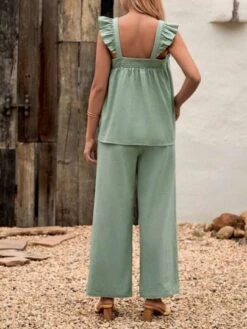 SHEIN Maternity Ruffle Trim Top & Wide Leg Pants