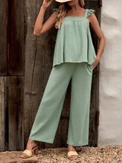 SHEIN Maternity Ruffle Trim Top & Wide Leg Pants -SHEIN STORE 1683952833ba5475aa74c0e14decbc3183bfd039b4 thumbnail 405x552