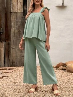 SHEIN Maternity Ruffle Trim Top & Wide Leg Pants -SHEIN STORE 16839528359d78a75e590c08538d7c764caeb96905 thumbnail 405x552