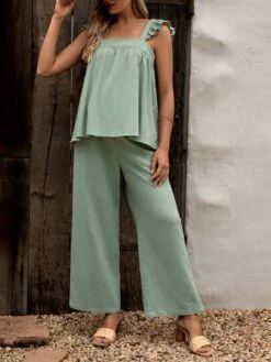 SHEIN Maternity Ruffle Trim Top & Wide Leg Pants -SHEIN STORE 1683952838955542170412a8cec23454ea501ceb39 thumbnail 405x552