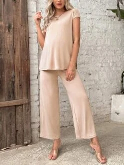 SHEIN Maternity Solid Tee & Adjustable Waist Pants -SHEIN STORE 1684083633f3c0747832d5dade61378402bc426013 thumbnail 405x552