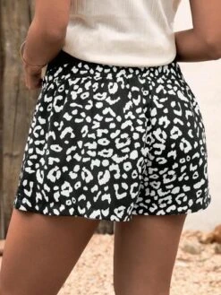 SHEIN Maternity Adjustable Waist Leopard Print Wide Leg Shorts