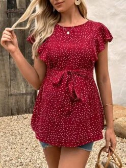 SHEIN Maternity Polka Dot Print Butterfly Sleeve Belted Nursing Blouse -SHEIN STORE 1684115648bc6a79f20c62b9c738c88cd1f7a286f1 thumbnail 405x552