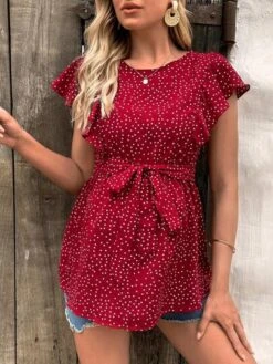 SHEIN Maternity Polka Dot Print Butterfly Sleeve Belted Nursing Blouse -SHEIN STORE 168411565255545d22706ebd9a422d06b150da6740 thumbnail 405x552