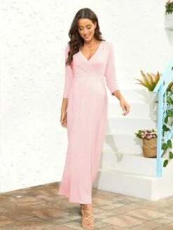 Maternity 1pc Solid Surplice Neck Dress -SHEIN STORE 1684141239314a164b0094210c68b0a8f86695ff52 thumbnail 405x552