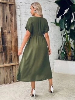 SHEIN Maternity Batwing Sleeve Split Thigh Belted Dress