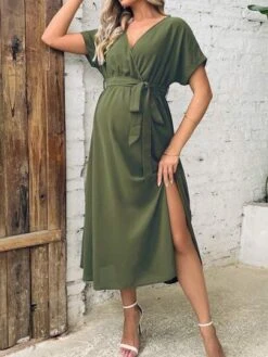 SHEIN Maternity Batwing Sleeve Split Thigh Belted Dress -SHEIN STORE 1684393893ce71b4148c9b2f9f0f708d15eac9c745 thumbnail 405x552