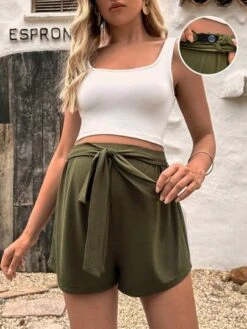 SHEIN Maternity Solid Adjustable Waist Belted Shorts -SHEIN STORE 168474471663b3ee89ba8b2f2971fe4c5e89850393 thumbnail 405x552