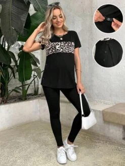 SHEIN Maternity Leopard Print Tee & Adjustable Waist Leggings -SHEIN STORE 168474523147c6064fa68ac11f7da54bb34b437ddc thumbnail 405x552